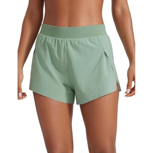 CRZ YOGA V Split Running Shorts for Women 2.5″ – High Waisted Workout Athletic Gym Track with Liner Breathable Quick Dry(Green Palm Court)