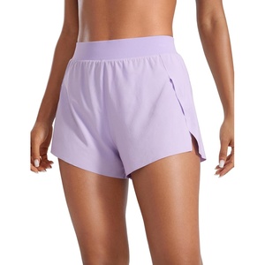 CRZ YOGA V Split Running Shorts for Women 2.5″ – High Waisted Workout Athletic Gym Track with Liner Breathable Quick Dry(Lilac Air)