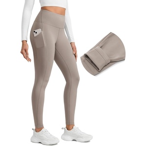CRZ YOGA Water-Resistant Fleece Athletic Leggings Pockets 28″ – Matte Thermal Hiking Casual Workout Womens Pants(Creamy Latte)