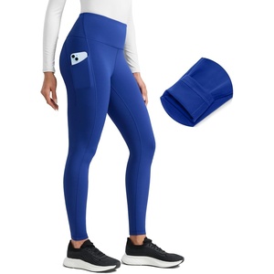 CRZ YOGA Water-Resistant Fleece Athletic Leggings Pockets 28″ – Matte Thermal Hiking Casual Workout Womens Pants(Waves Blue)