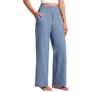 CRZ YOGA Wide Leg Yoga Pants Pockets 30″ – High Waisted Womens Sweatpants Lounge Dress Casual Work(Washed Denim)