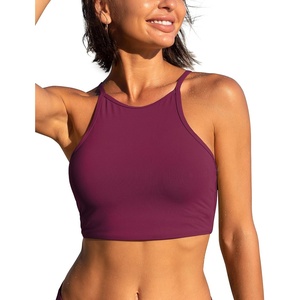 CRZ YOGA Women’s Bikini Tops High Neck Swimsuit Racerback Padded Bathing Suit Sexy Swimwear(Fuchsia)