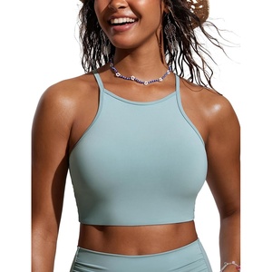 CRZ YOGA Women’s Bikini Tops High Neck Swimsuit Racerback Padded Bathing Suit Sexy Swimwear(Light Grayish Blue)