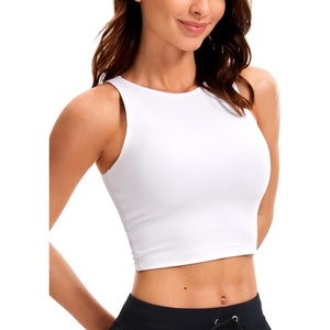 CRZ YOGA Womens Butterluxe Double Lined Cropped Tops High Neck Racerback Tanks Sleeveless Casual Workout Crop Shirts(White)