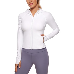 CRZ YOGA Womens Butterluxe Full Zip Workout Hoodie Jackets Slim Fit Hooded Athletic Yoga Lightweight Jacket with Thumb Holes(White)