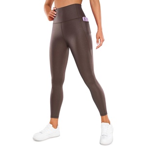 CRZ YOGA Womens Butterluxe Matte Faux Leather Leggings 25″ – High Waisted Buttery Soft Lounge Pockets Leggings