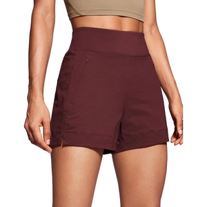 CRZ YOGA Women’s Lightweight Mid Rise Hiking Shorts 4” – Stretch for Athletic Summer Travel Outdoor Golf with Zip Pockets(Red Merlot)