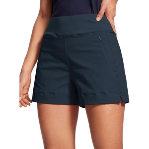 CRZ YOGA Women’s Lightweight Mid Rise Hiking Shorts 4” – Stretch for Athletic Summer Travel Outdoor Golf with Zip Pockets(True Navy)