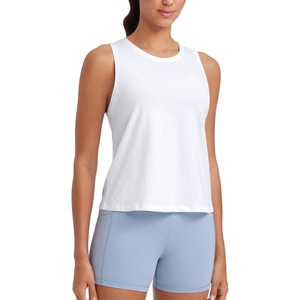 CRZ YOGA Women’s Pima Cotton Sleeveless Loose Tank Tops Exercise Gym Yoga Tops Athletic Shirts(White)