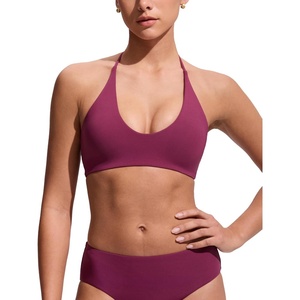 CRZ YOGA Womens Self Tie Halter Bikini Tops – Swim Bathing Suit Scoop Neck Backless Swimsuit Padded(Fuchsia)