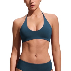 CRZ YOGA Womens Self Tie Halter Bikini Tops – Swim Bathing Suit Scoop Neck Backless Swimsuit Padded(Insignia Blue)