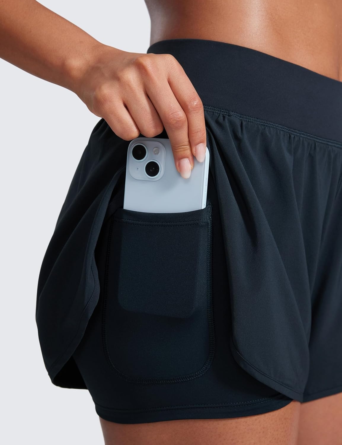 image:imageCRZ YOGA 2 in 1 Split Flat Rise Running Shorts for Women 3 High Waisted Workout Athletic Gym Tennis with PocketTrue Navy