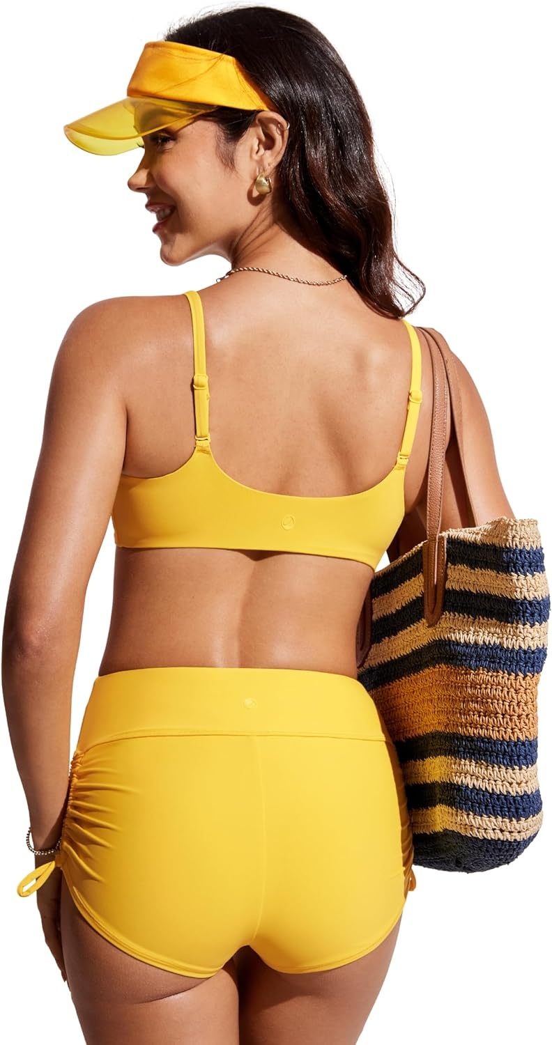 image:imageCRZ YOGA AC Scoop Neck Bikini Tops for Women Padded Adjustable Bathing Swimsuit Spaghetti Straps Swim Sports BraHigh Visibility Yellow