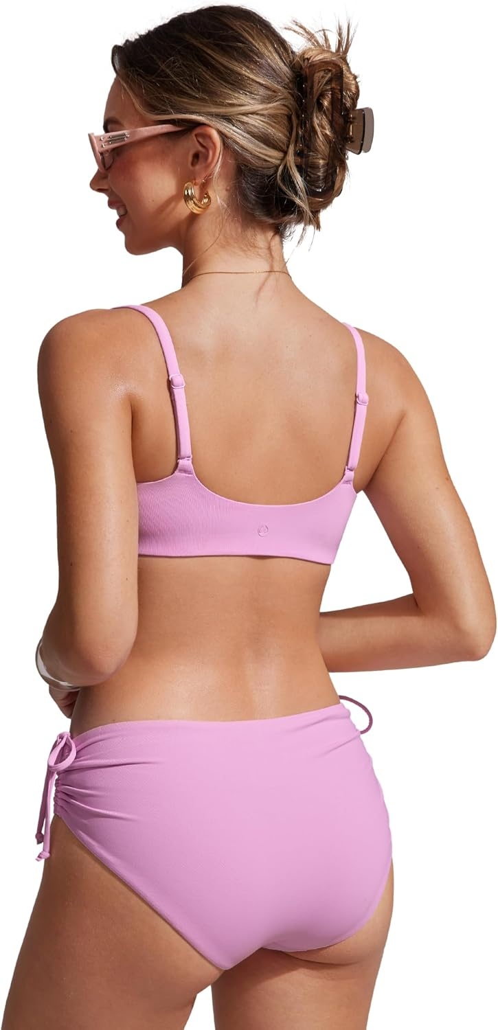 image:imageCRZ YOGA AC Scoop Neck Bikini Tops for Women Padded Adjustable Bathing Swimsuit Spaghetti Straps Swim Sports BraVita Pink