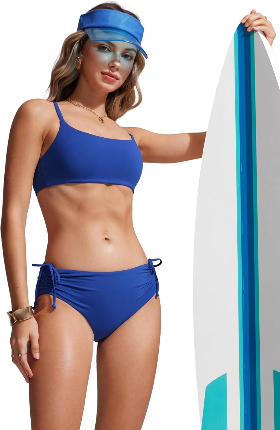 image:imageCRZ YOGA AC Scoop Neck Bikini Tops for Women Padded Adjustable Bathing Swimsuit Spaghetti Straps Swim Sports BraWaves Blue