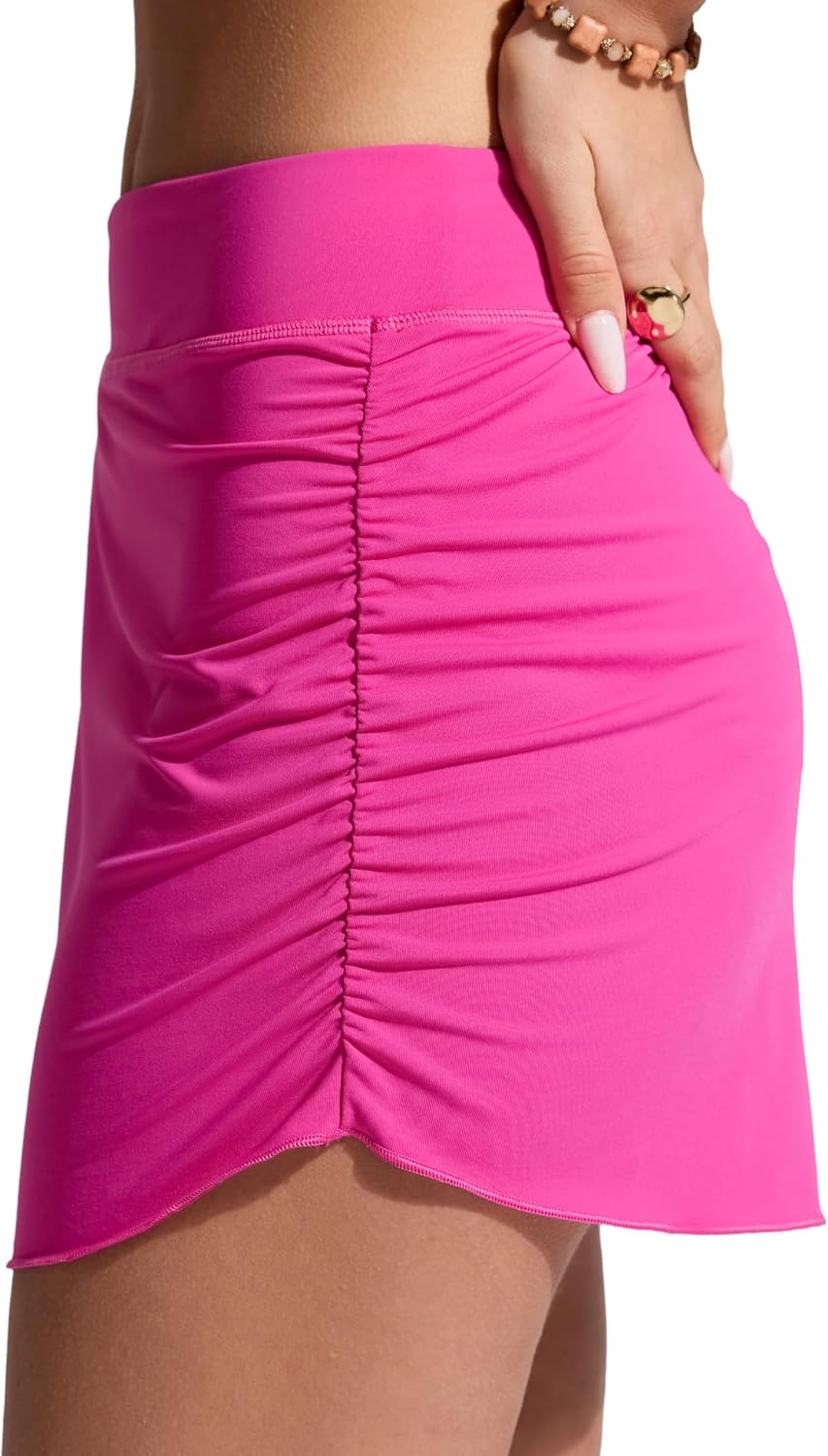 image:imageCRZ YOGA Asymmetric Side Ruching Swim Skirt for Women High Waisted Full Coverage Bathing Suit Swimsuit with Inner BriefsHibiscus Purple