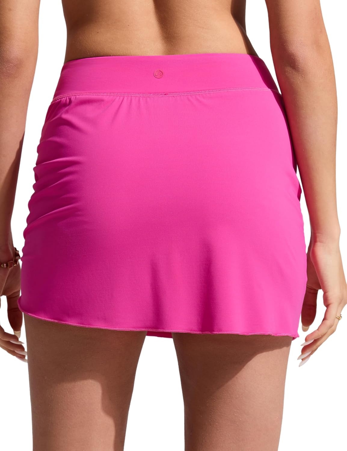 image:imageCRZ YOGA Asymmetric Side Ruching Swim Skirt for Women High Waisted Full Coverage Bathing Suit Swimsuit with Inner BriefsHibiscus Purple