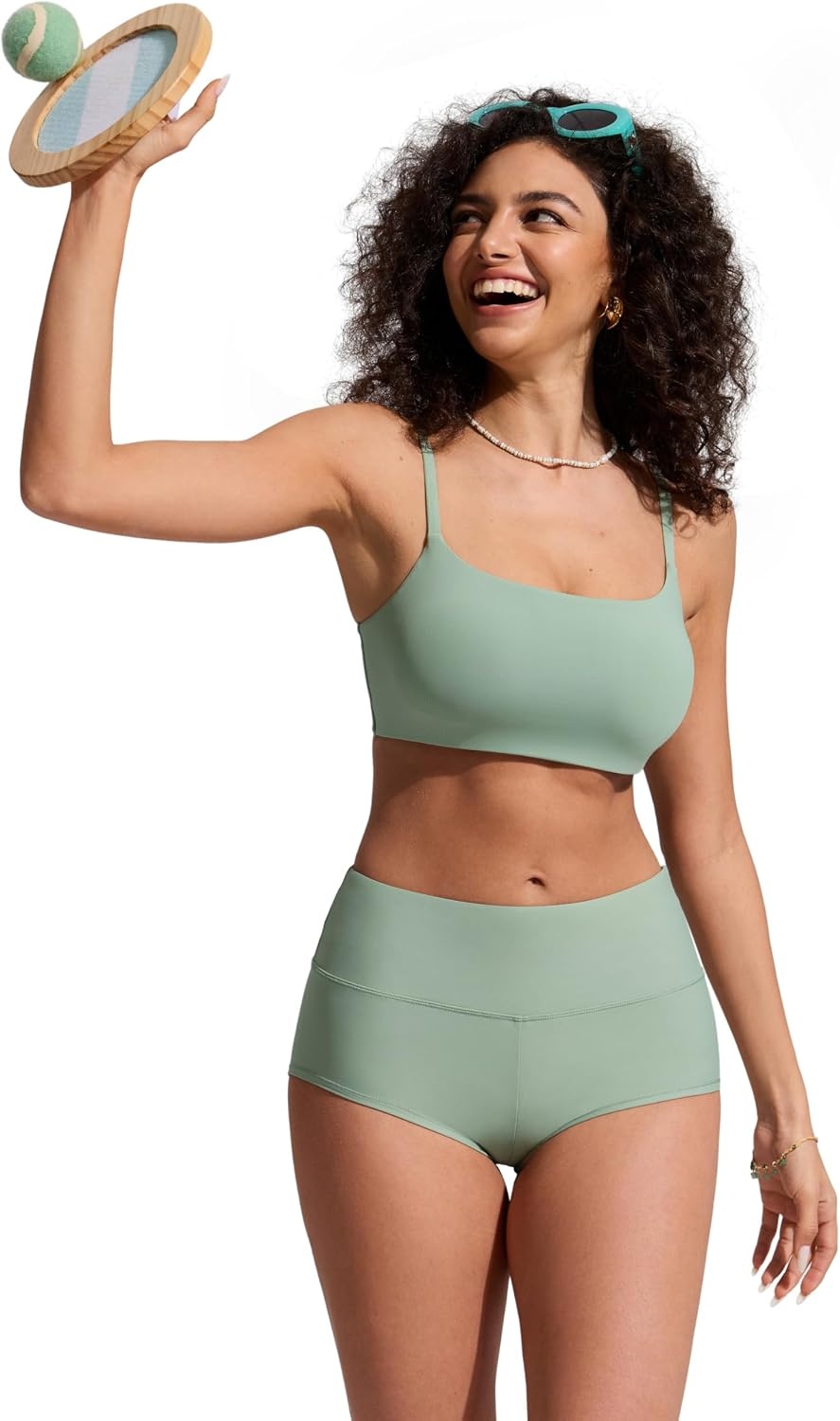 image:imageCRZ YOGA Boyshort Board Shorts for Women High Waisted Bathing Suit Bikini Bottoms Quick Dry Beach Trunks with LinerGreen Palm Court