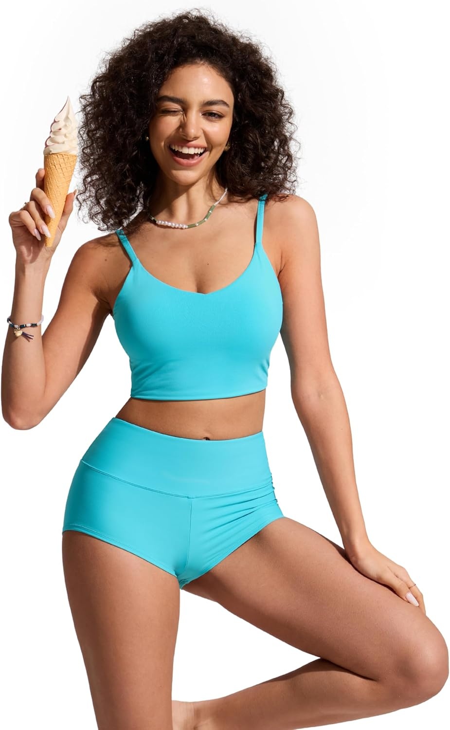 image:imageCRZ YOGA Boyshort Board Shorts for Women High Waisted Bathing Suit Bikini Bottoms Quick Dry Beach Trunks with LinerTurquoise