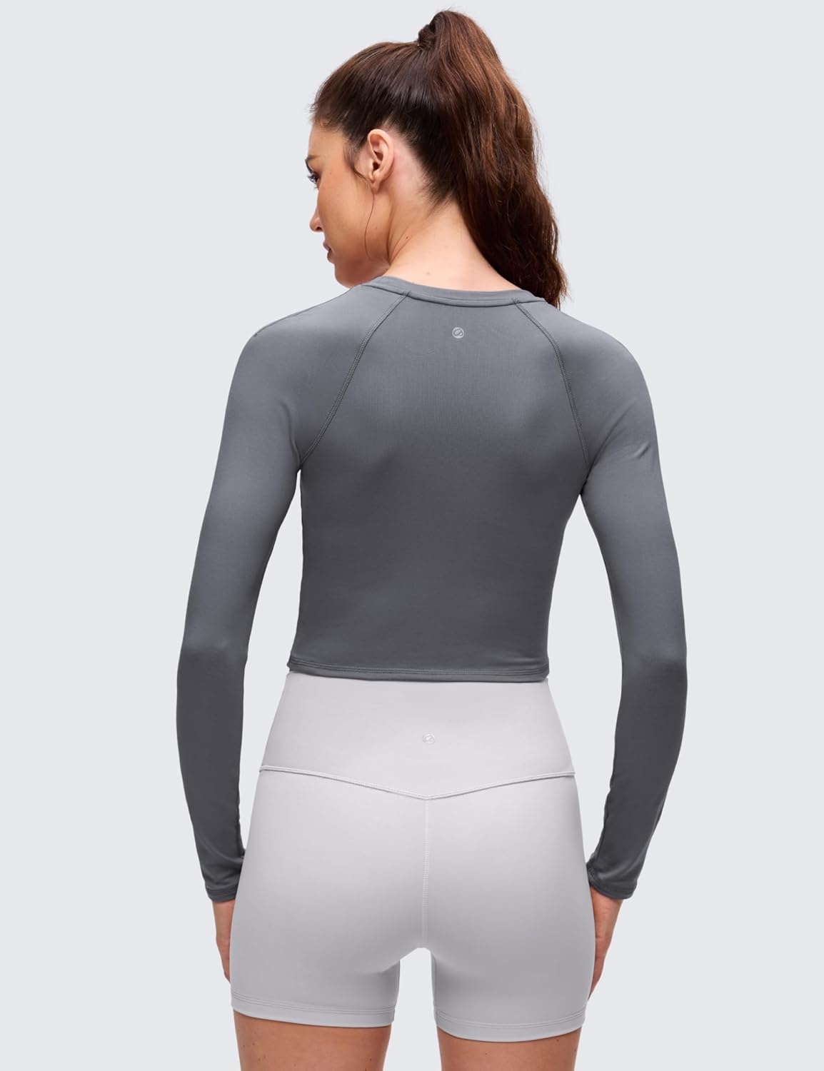 image:imageCRZ YOGA Brushed Workout Long Sleeve Shirts for Women Warm Athletic Running Gym Yoga Tops Breathable Crop Crewneck TeesAsh Grey