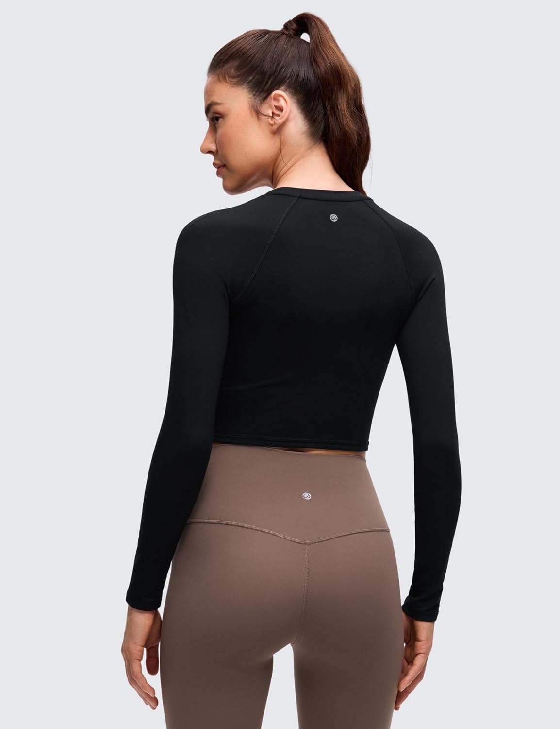image:imageCRZ YOGA Brushed Workout Long Sleeve Shirts for Women Warm Athletic Running Gym Yoga Tops Breathable Crop Crewneck TeesBlack