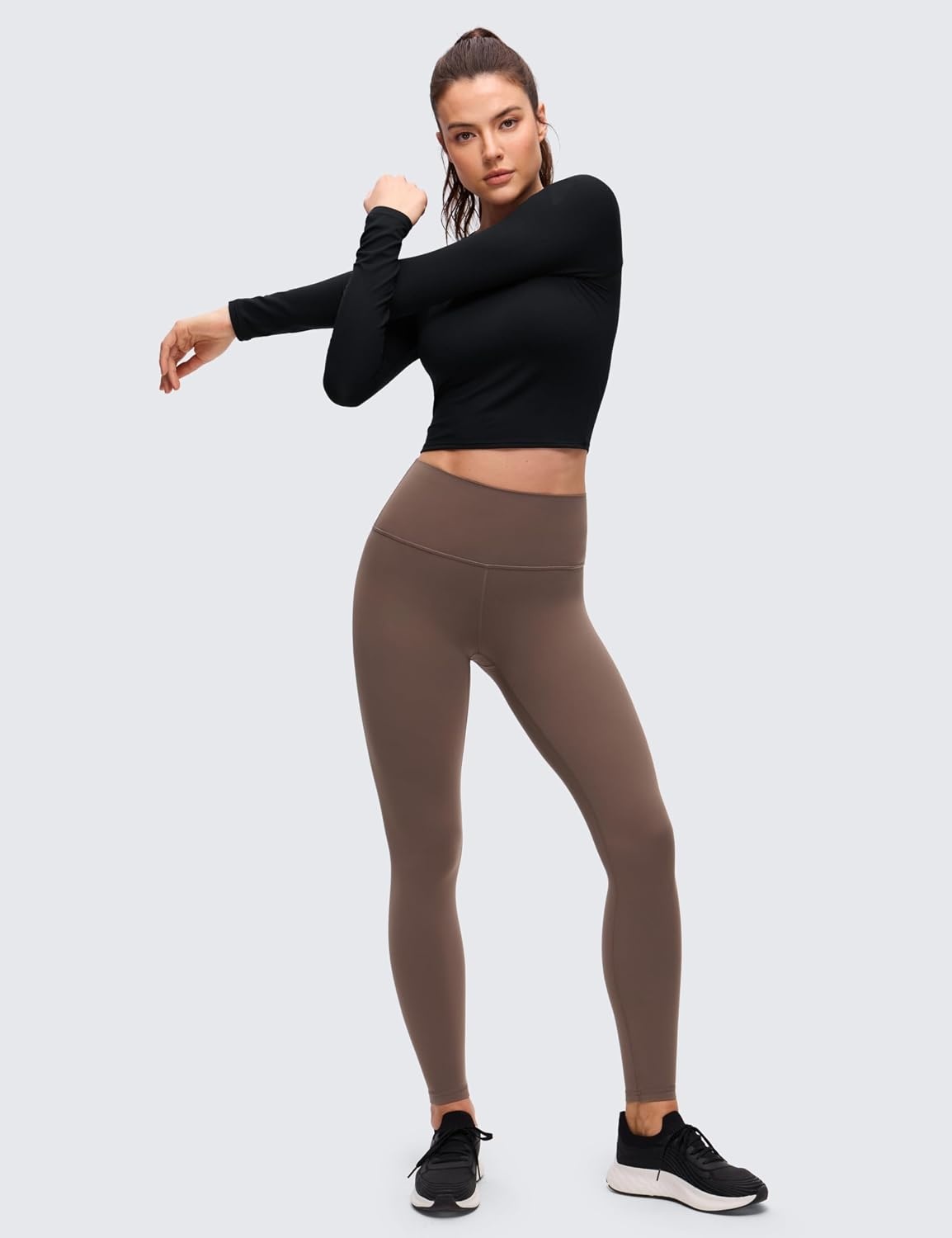 image:imageCRZ YOGA Brushed Workout Long Sleeve Shirts for Women Warm Athletic Running Gym Yoga Tops Breathable Crop Crewneck TeesBlack