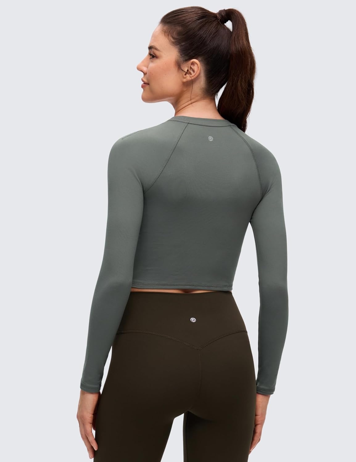 image:imageCRZ YOGA Brushed Workout Long Sleeve Shirts for Women Warm Athletic Running Gym Yoga Tops Breathable Crop Crewneck TeesGrey Sage