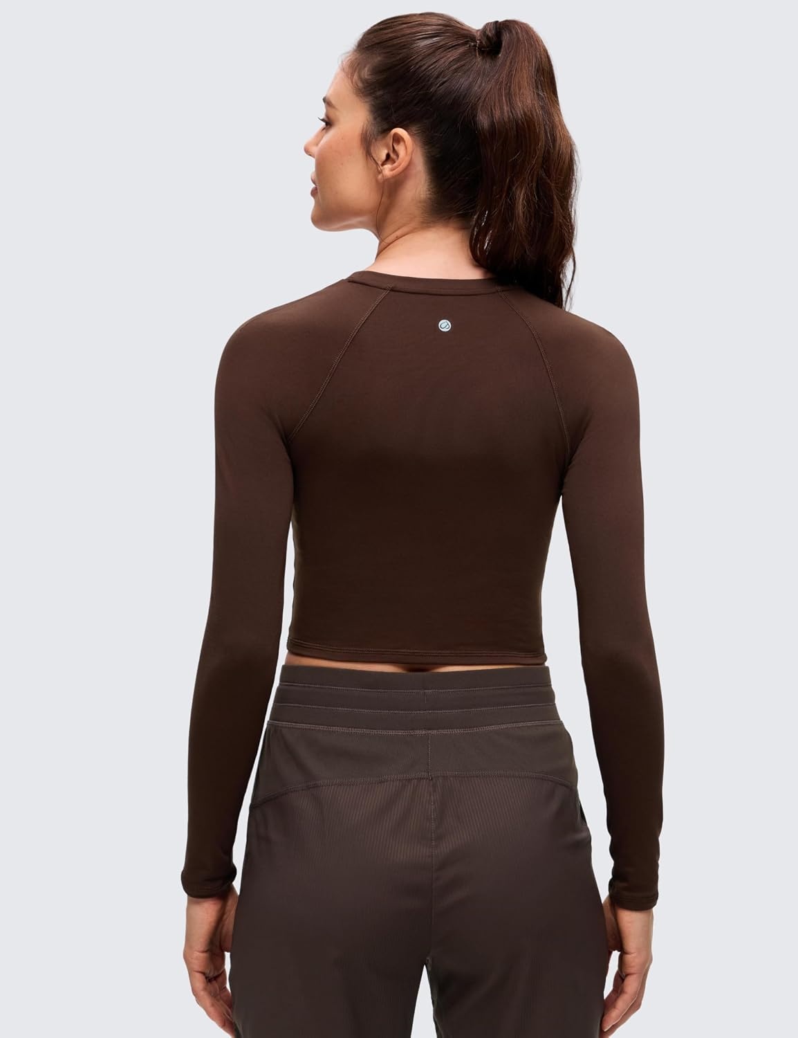 image:imageCRZ YOGA Brushed Workout Long Sleeve Shirts for Women Warm Athletic Running Gym Yoga Tops Breathable Crop Crewneck TeesLava Brown