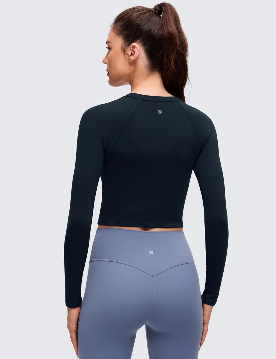 image:imageCRZ YOGA Brushed Workout Long Sleeve Shirts for Women Warm Athletic Running Gym Yoga Tops Breathable Crop Crewneck TeesTrue Navy