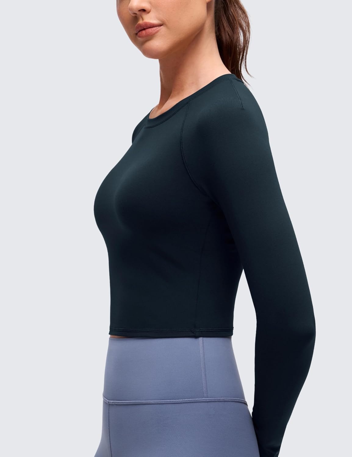 image:imageCRZ YOGA Brushed Workout Long Sleeve Shirts for Women Warm Athletic Running Gym Yoga Tops Breathable Crop Crewneck TeesTrue Navy