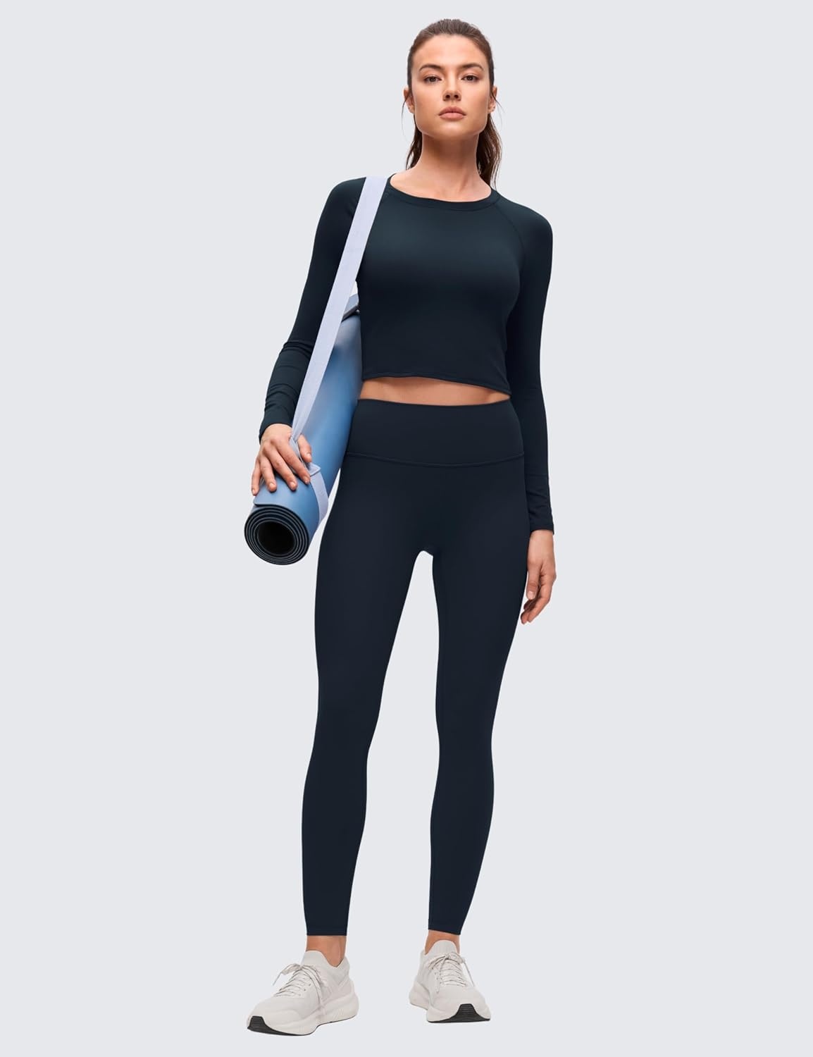 image:imageCRZ YOGA Brushed Workout Long Sleeve Shirts for Women Warm Athletic Running Gym Yoga Tops Breathable Crop Crewneck TeesTrue Navy
