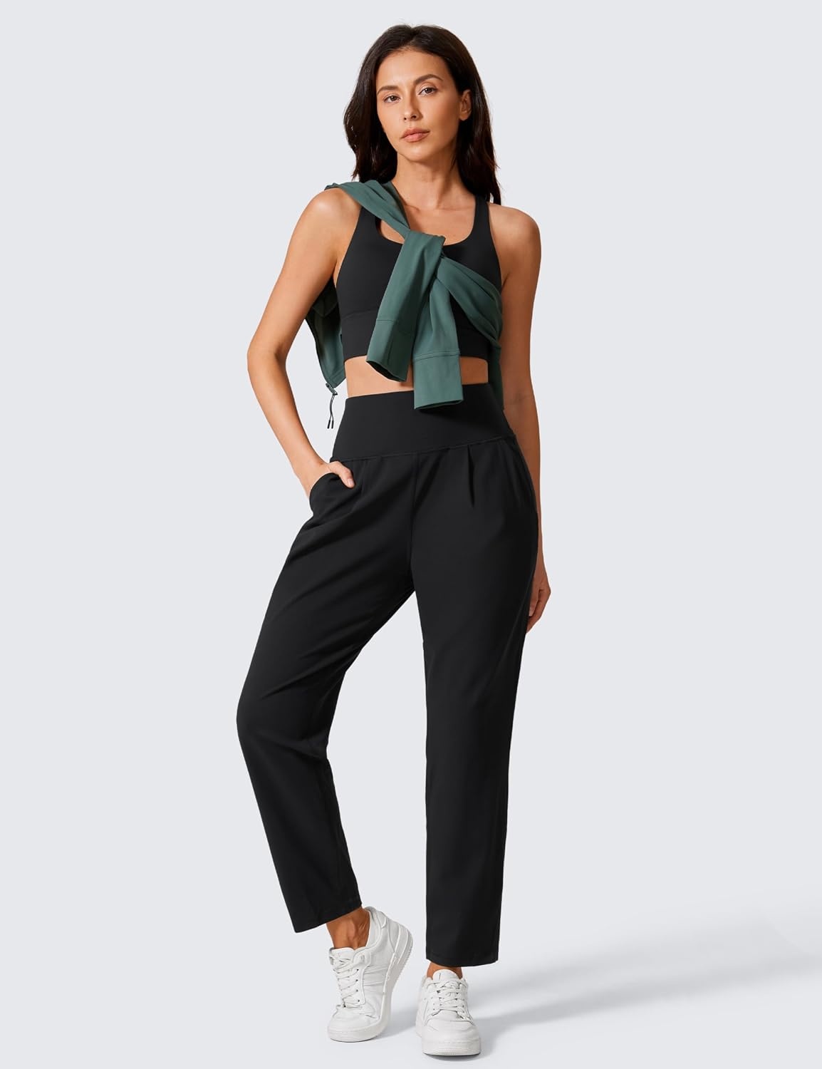 image:imageCRZ YOGA Butterlift Ankle Yoga Pants for Women 27 78 Tapered Front Pleated for Lounge Travel with PocketsBlack