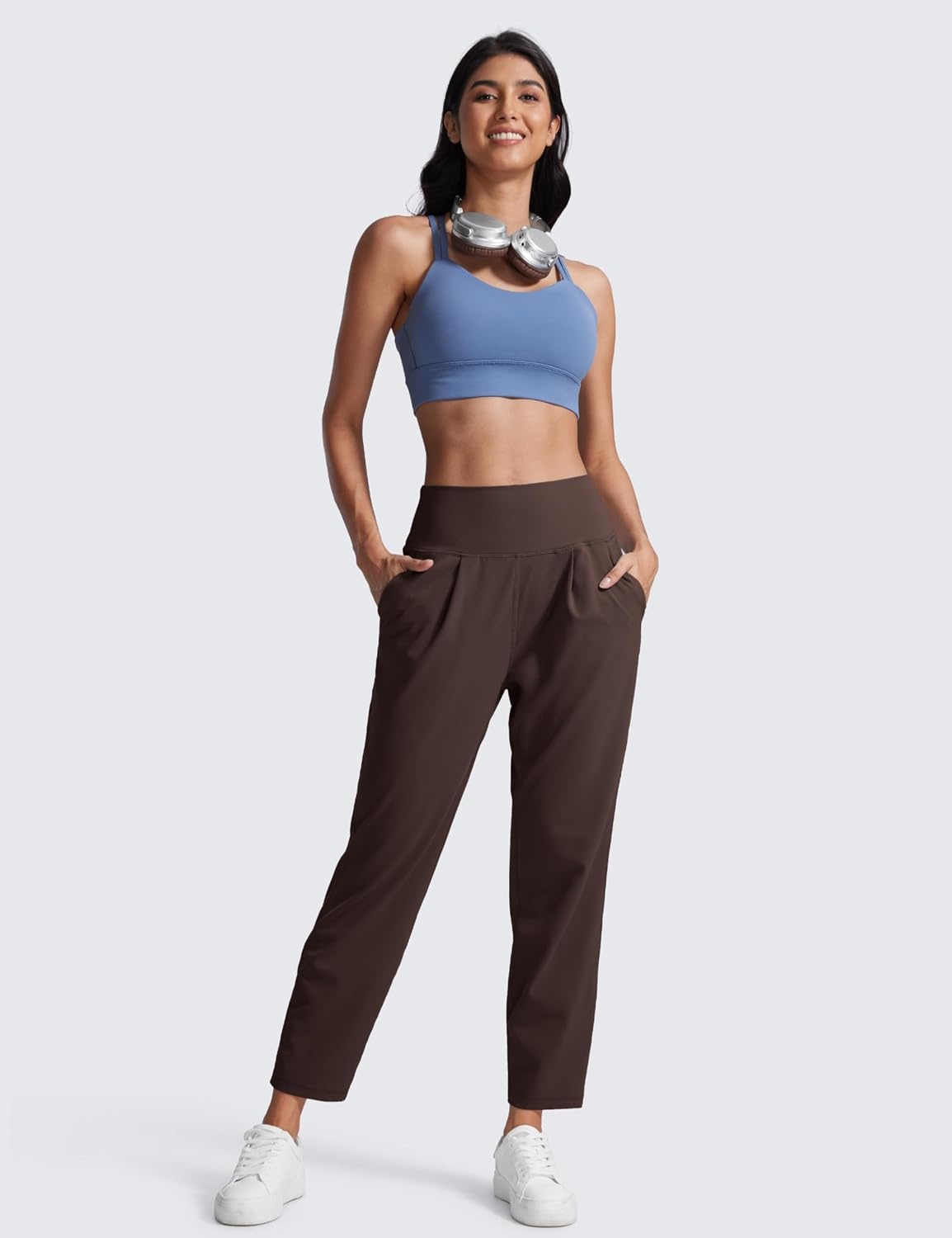 image:imageCRZ YOGA Butterlift Ankle Yoga Pants for Women 27 78 Tapered Front Pleated for Lounge Travel with PocketsHot Fudge Brown