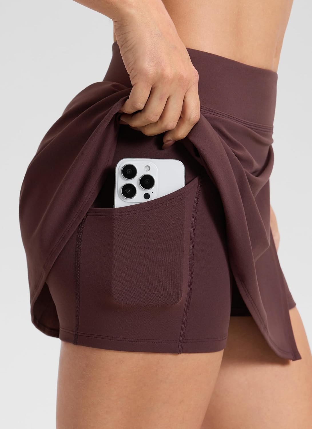 image:imageCRZ YOGA Butterlift High Side Slit Golf Skirts for Women Aline Mini Tennis Casual Skort with Builtin Short LinerFudge Brown