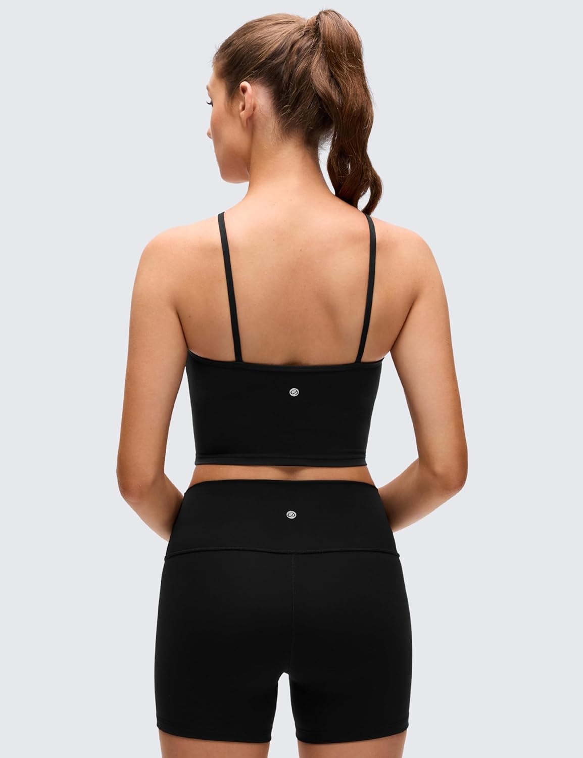 image:imageCRZ YOGA Butterluxe Cross Neck Crop Tank Tops for Women Spaghetti Straps Square Back Padded Yoga Sports BrasBlack