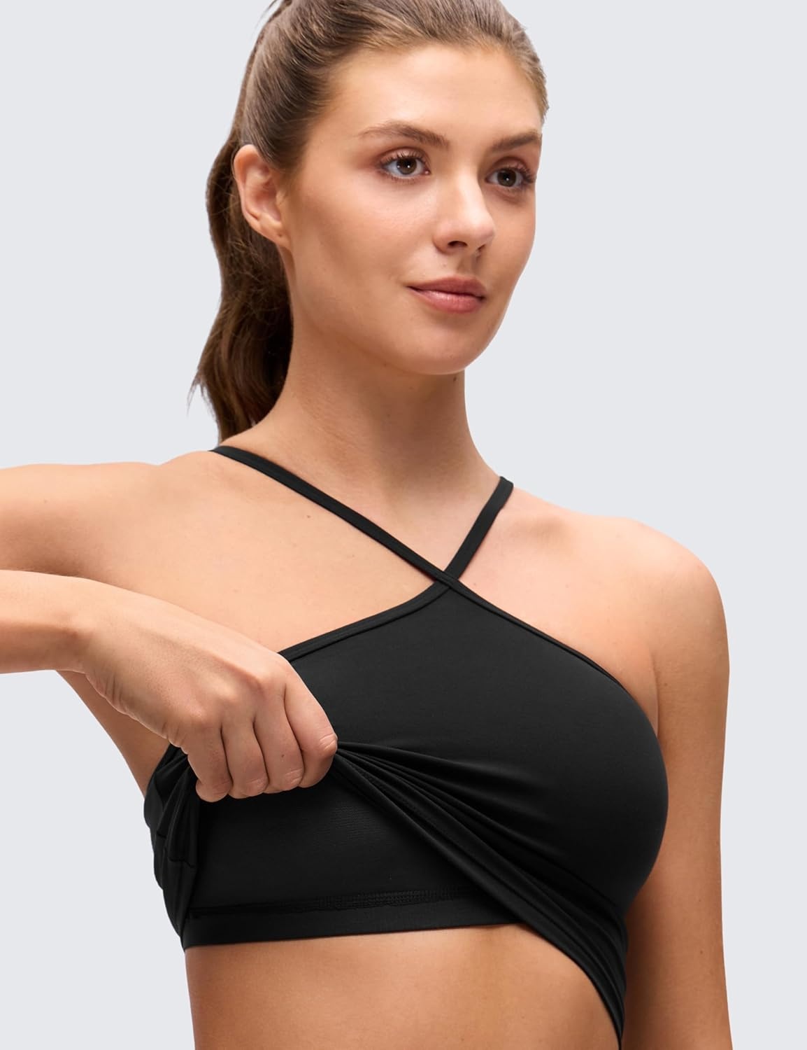 image:imageCRZ YOGA Butterluxe Cross Neck Crop Tank Tops for Women Spaghetti Straps Square Back Padded Yoga Sports BrasBlack