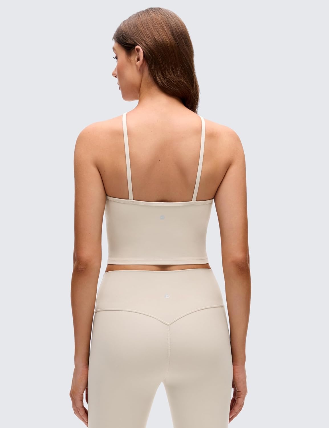 image:imageCRZ YOGA Butterluxe Cross Neck Crop Tank Tops for Women Spaghetti Straps Square Back Padded Yoga Sports BrasMojave Tan