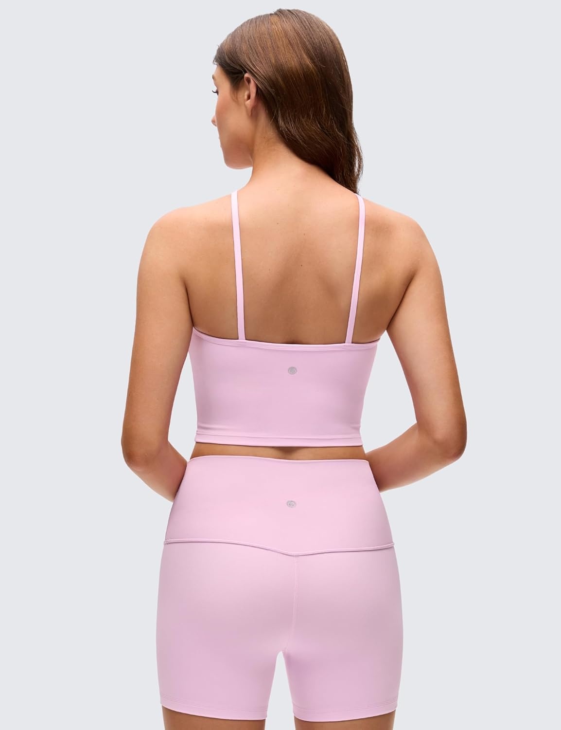 image:imageCRZ YOGA Butterluxe Cross Neck Crop Tank Tops for Women Spaghetti Straps Square Back Padded Yoga Sports BrasVita Pink