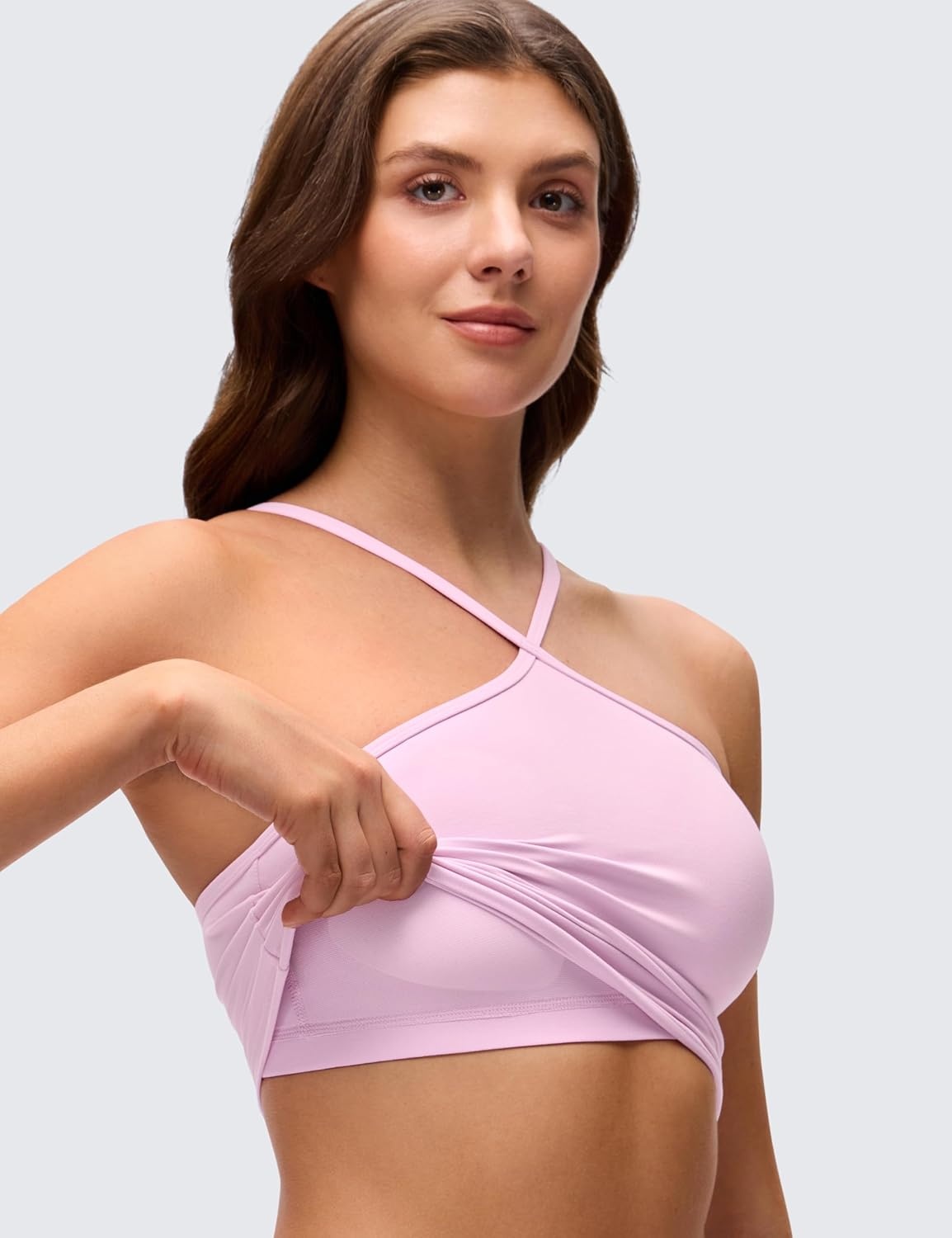 image:imageCRZ YOGA Butterluxe Cross Neck Crop Tank Tops for Women Spaghetti Straps Square Back Padded Yoga Sports BrasVita Pink
