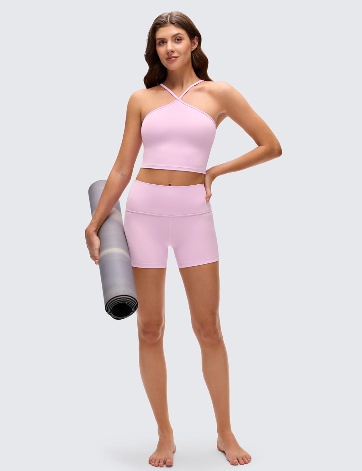 image:imageCRZ YOGA Butterluxe Cross Neck Crop Tank Tops for Women Spaghetti Straps Square Back Padded Yoga Sports BrasVita Pink