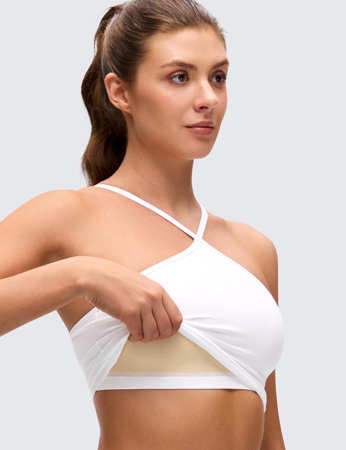 image:imageCRZ YOGA Butterluxe Cross Neck Crop Tank Tops for Women Spaghetti Straps Square Back Padded Yoga Sports BrasWhite