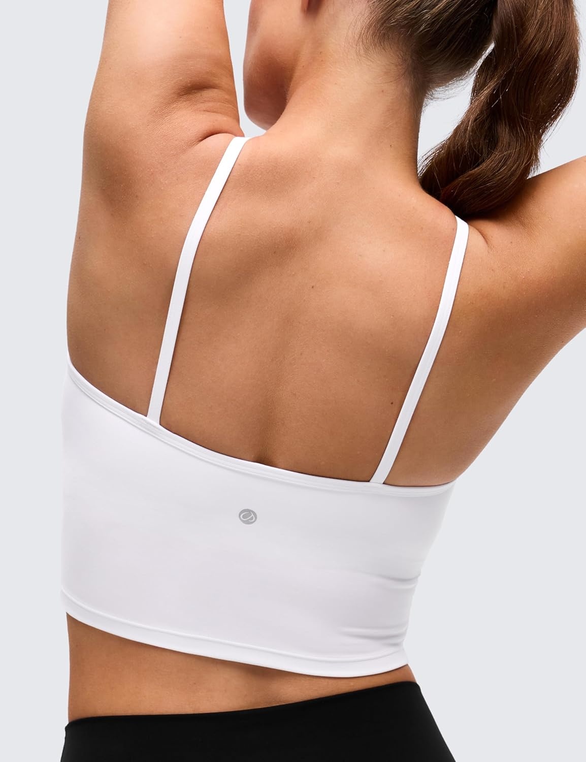 image:imageCRZ YOGA Butterluxe Cross Neck Crop Tank Tops for Women Spaghetti Straps Square Back Padded Yoga Sports BrasWhite