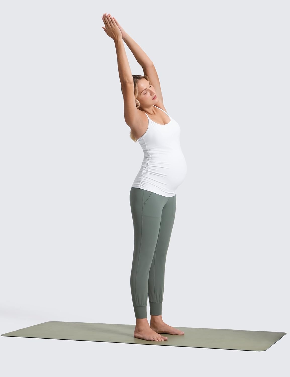 image:imageCRZ YOGA Butterluxe Maternity Joggers Pockets 27 Workout Active Yoga Pregnancy Womens Pants Over The Belly SoftGrey Sage