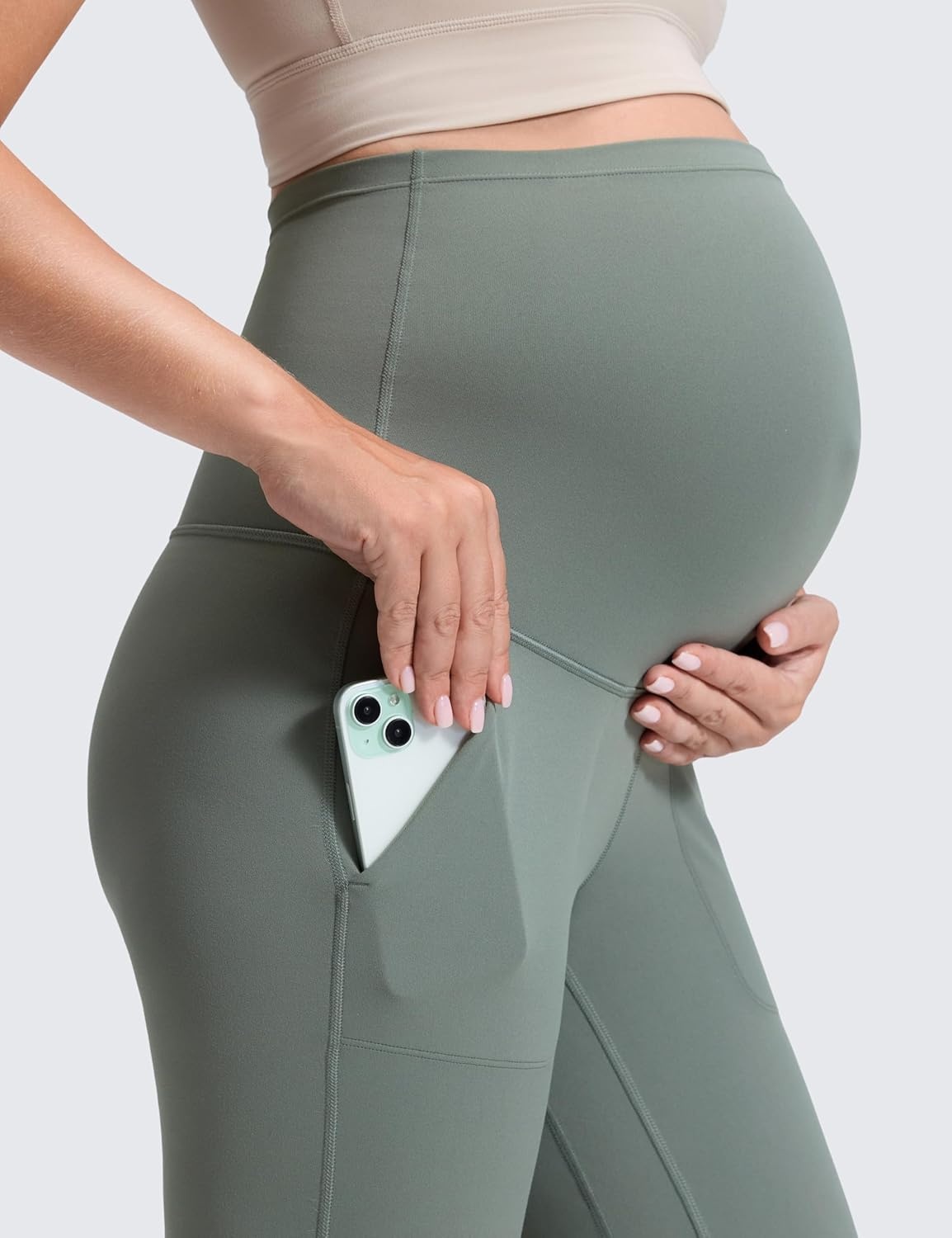 image:imageCRZ YOGA Butterluxe Maternity Joggers Pockets 27 Workout Active Yoga Pregnancy Womens Pants Over The Belly SoftGrey Sage