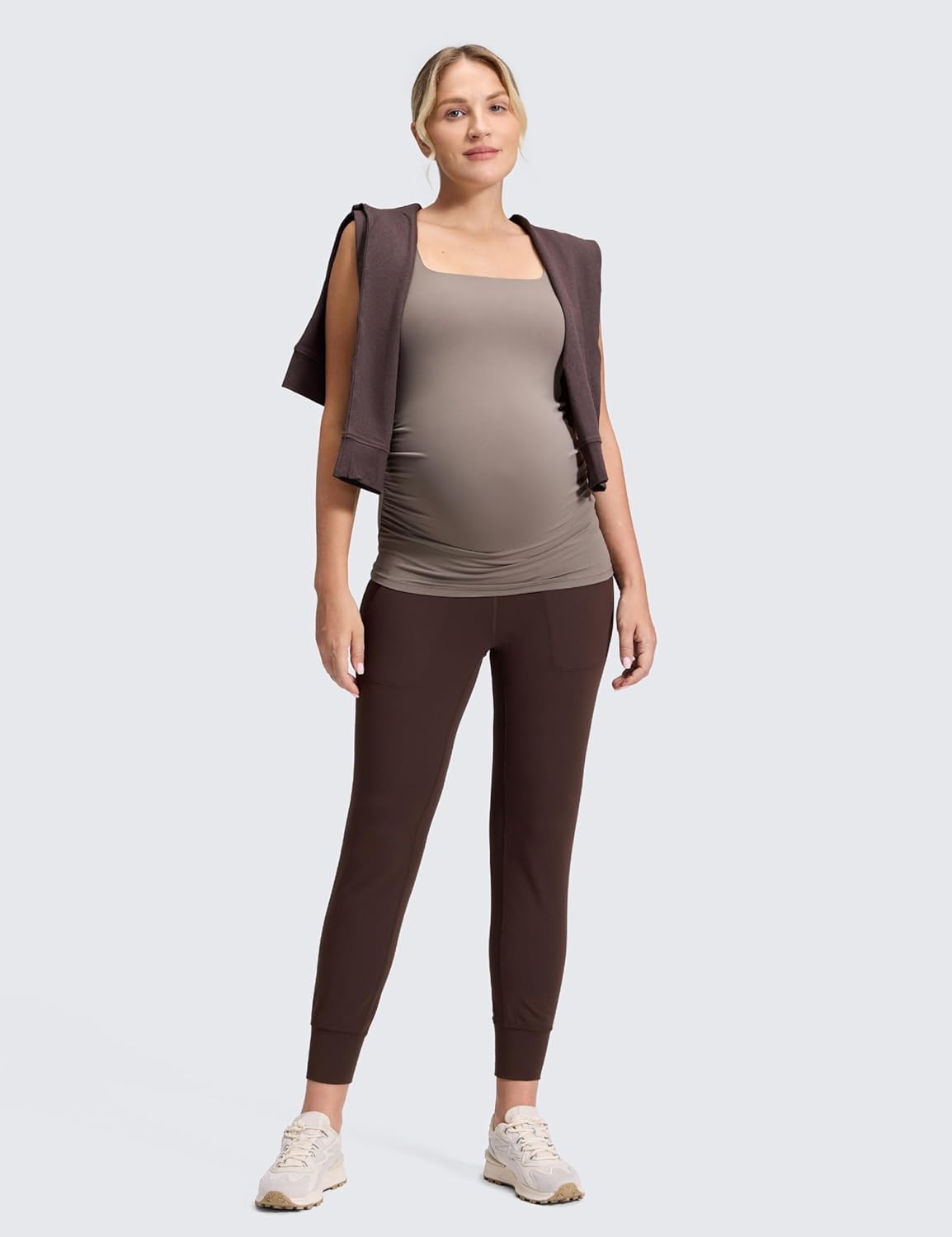 image:imageCRZ YOGA Butterluxe Maternity Joggers Pockets 27 Workout Active Yoga Pregnancy Womens Pants Over The Belly SoftHot Fudge Brown