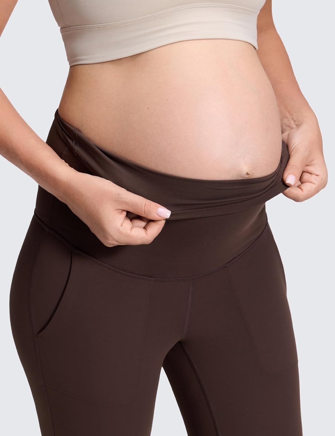 image:imageCRZ YOGA Butterluxe Maternity Joggers Pockets 27 Workout Active Yoga Pregnancy Womens Pants Over The Belly SoftHot Fudge Brown