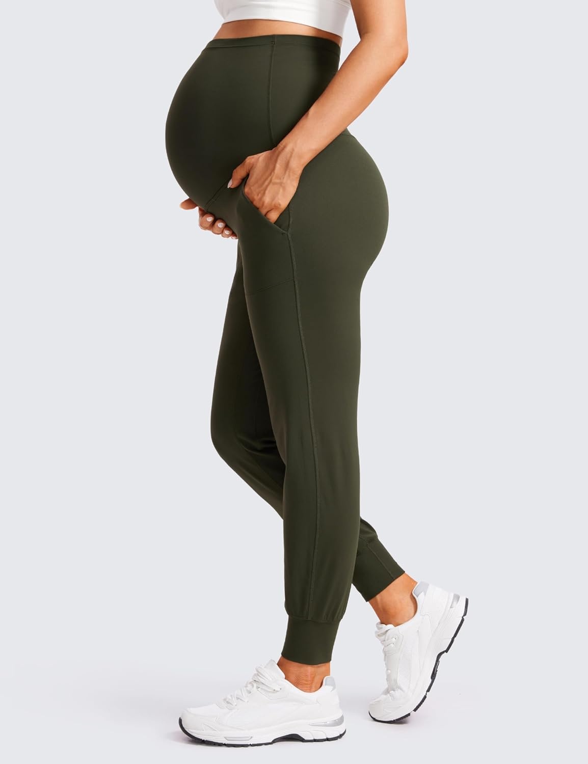 image:imageCRZ YOGA Butterluxe Maternity Joggers Pockets 27 Workout Active Yoga Pregnancy Womens Pants Over The Belly SoftOlive Green