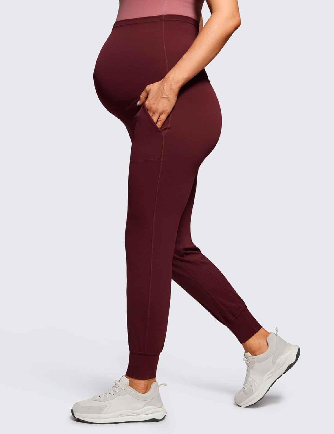 image:imageCRZ YOGA Butterluxe Maternity Joggers Pockets 27 Workout Active Yoga Pregnancy Womens Pants Over The Belly SoftRed Merlot