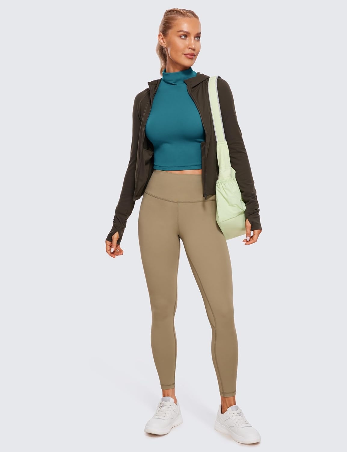 image:imageCRZ YOGA Butterluxe Mock Neck Long Sleeve Shirts for Women Workout Casual Tops Turtleneck Crop Slim Fall Base LayerBorealis Green