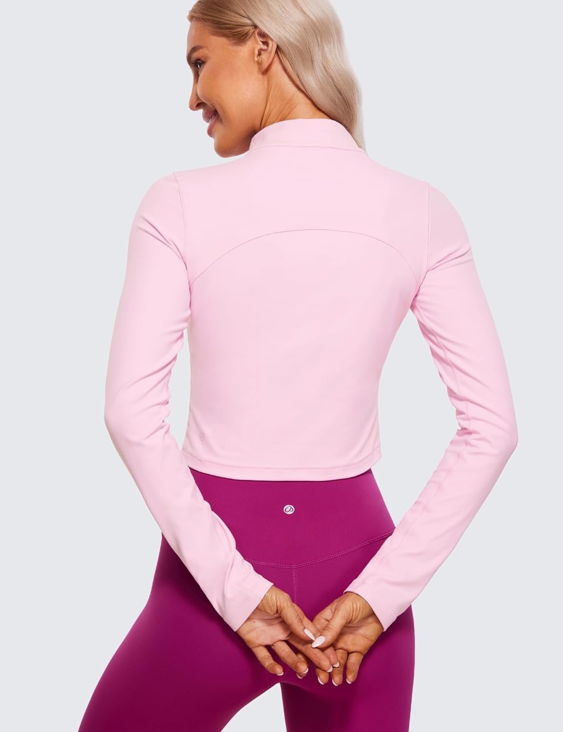 image:imageCRZ YOGA Butterluxe Mock Neck Long Sleeve Shirts for Women Workout Casual Tops Turtleneck Crop Slim Fall Base LayerPink Peony